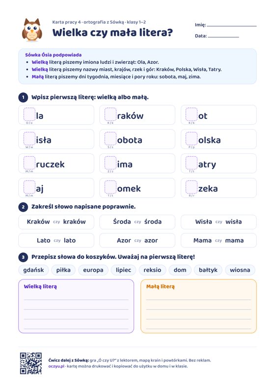Karta pracy wielka czy mała litera